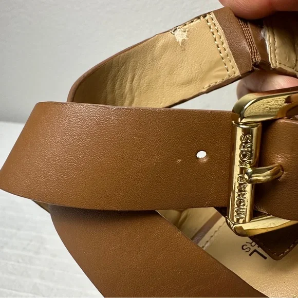 Michael Kors Brown Leather Strappy Stiletto Heels gold hardware - Picture 14 of 16